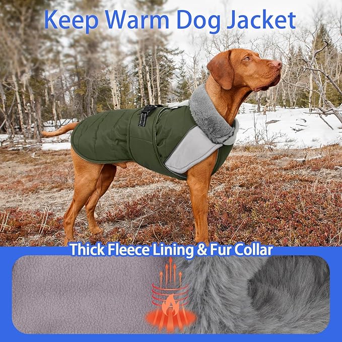 MIGOHI Cozy Small Dog Coat - Reflective Dog Coat for Small Dogs,Fleece Winter Coats Jacket for Dogs with Leash Hole,Snowproof Thick Puppy Clothes,Pomeranian,Chihuahua,XS,ArmyGreen