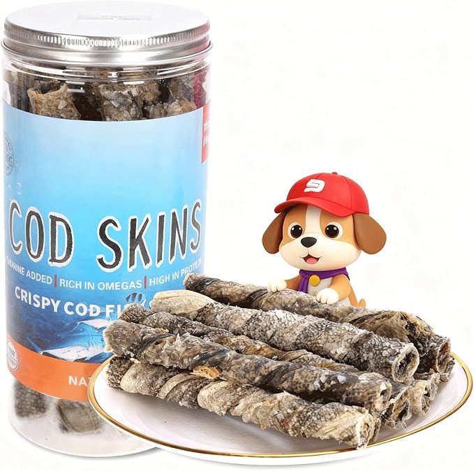 Natural Cod Skins for Dogs - Single Ingredient Dog Treats, Grain Free & Hypoallergenic - Dental Chews for Teeth Cleaning & Fresh Breath - Rich in Omega-3 for Skin & Coat Health (Cigar 5.5 oz)