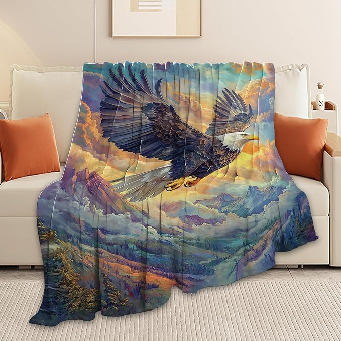 Eagle Throw Blanket Bald Eagle Stuff Gifts for Kids Girls Boys Adults Women Man Soft Cozy Warm Plush Fluffy Fuzzy Fleece Blanket Decor 60''X80''