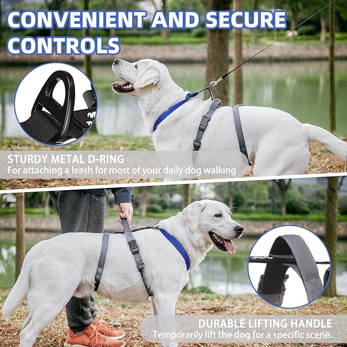 PUPTECK Escape Proof Dog Harness - No Pull Soft Padded Full Body Pet Halter Harness with Lift Handle for Small Medium Large Doggies Walking Hiking Hunting, Navy Blue & Grey, S
