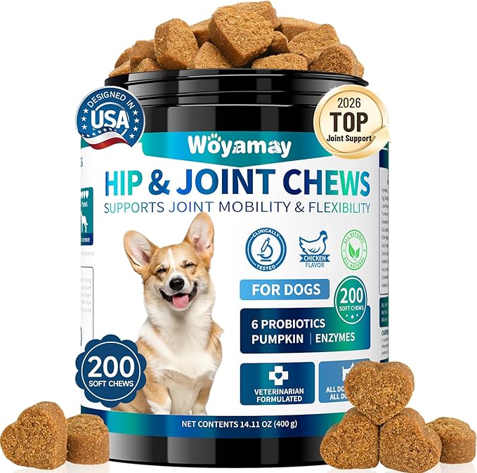 Glucosamine for Dogs, 200pcs Dog Hip and Joint Supplement Dogs with, MSM, Chondroitin, Vitamins C & E, Dog Joint Supplement Large Breed, Dog Joint Chew Treats, Chicken Flavor