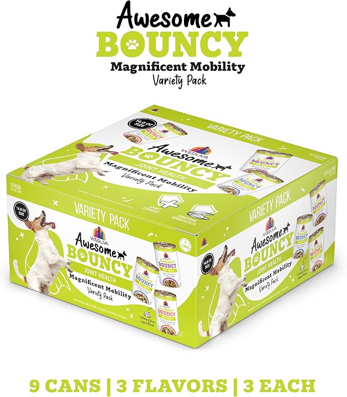 Weruva Awesome Bouncy Wet Dog Food, Magnificent Mobility Variety Pack, 14oz Can (Pack of 9)