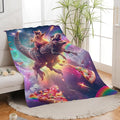 Funny Dinosaur and Cat Blanket Universe Rainbow Pizza Dino Cat Throw Blanket Gifts for Girls Women Kids Adults Super Soft Cozy Plush Fluffy Fuzzy Fleece Blanket Home Decor 60''X80''