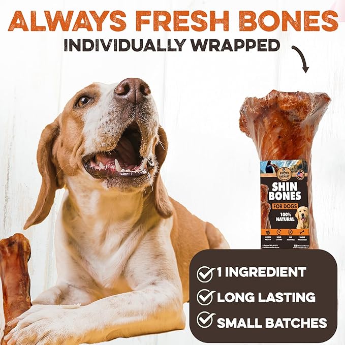BRUTUS & BARNABY Shin Bones for Dogs – 100% USA-Sourced Beef Bones – Long-Lasting Chew for Large Breeds and Aggressive Chewers – Natural, High Protein, Dental Health Support, (3-pk) – Made in The USA