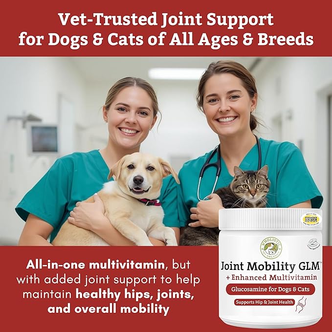 Wholistic Pet Organics - Hip and Joint Supplement for Dogs & Cats - Cat & Dog Joint Supplement - Green Lipped Mussels, Glucosamine, Chondroitin for Dogs & Cat Mobility Support - 2 Lb - 90 Scoops