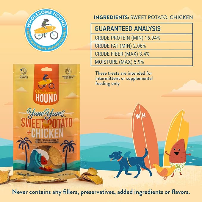 Wholesome Hound- Healthy Dog Treats- Chicken Chips & Sweet Potato, 2 Simple Ingredient Recipe, Lean 100% All Natural Dog Training Treats for Small Medium Large Breeds & Puppies, Made in US- 4oz