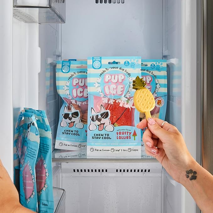 Pup Ice- Ready to Freeze at Home Dog Treats-Edible Chews for Small Breed Dogs & Puppies with Real Chicken to Keep Your Pup Cool Year Round, Fruity Lollies Pineapple Flavor, 3pcs