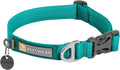 Ruffwear, Front Range Dog Collar, Adjustable Tubelok Webbing, Lightweight, Side Release Buckle, Aluminum V-Ring, Durable for Everyday Use, Aurora Teal, 11"-14"