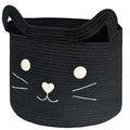 VK VK·LIVING Large Cat Toy Basket with Handles 15" Lx14 H Cotton Rope Toy Box with Black Cat Design, Gift Basket for Laundry, Baby, Towels, Blankets, Woven Cotton Rope Animal Storage Organizer