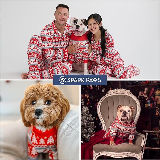 Spark Paws Dog Christmas Pajama, Dog Recovery Suit Male, Onesie, Ultra-Soft and 4-Way Stretch, for Small Medium and Large Breeds - Winter Wonderland - M