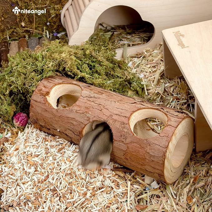 Niteangel Natural Wooden Hamster Mouse Tunnel Tube Toy Forest Hollow Tree Trunk