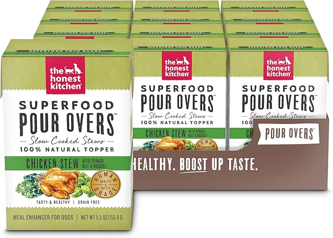 The Honest Kitchen Human Grade Superfood POUR OVERS Wet Toppers for Dogs (12 Pack), 5.5 oz - Chicken Stew