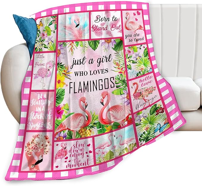 SweetFox Just A Girl Who Loves Flamingos Blanket, Flamingo Decor Throw Blanket Gifts for Girls Boys Lovers Super Warm Soft Plush Fleece Flannel Bedding Blankets for Kids Adults Men Women 50"X40"