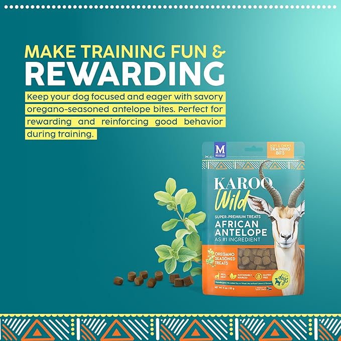 Karoo Wild Training Bits Oregano Seasoned Treats for Dogs – 4 oz – Soft & Chewy Protein Bits Made with African Antelope – Great for On-The-Go Rewards & Positive Reinforcement
