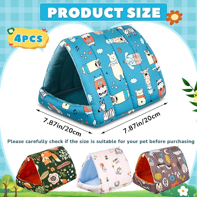 Cinnvoice 4 Pcs Guinea Pig Hideout, Guinea Pig Bed Tunnel, Rabbit Washable Small House Cage Accessories for Bunny Hedgehog Mouse Chinchillas Hamsters Ferrets Bearded Dragons Rats(Forest,7.9 in)