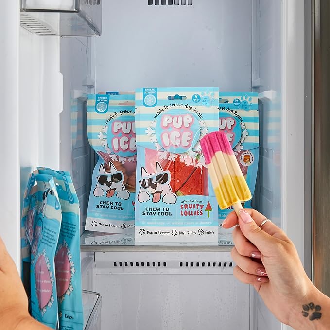 SPOT Pup Ice- Ready to Freeze at Home Dog Treats-Edible Chews for Medium Breed Dogs & Puppies with Real Chicken to Keep Your Pup Cool Year Round, Rocket Lollies Strawberry and Banana Flavor, 2pcs