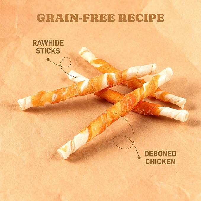 Chicken Wrapped Rawhide Sticks Dog Treats,Long-Lasting Chews with Real Chicken,Low Odor & High Protein Dog Snacks for Small Dogs & Puppies,5-Inch, 30 Count