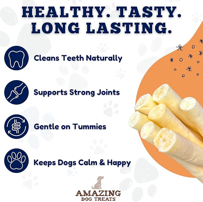 Amazing Dog Treats - 6 Inch Cow Tail Dog Chew- Thick - (10 Pcs/Pack) - Premium Quality - Sourced from Grass Fed Cattle - Long Lasting Dog Chew- Rawhide Alternative