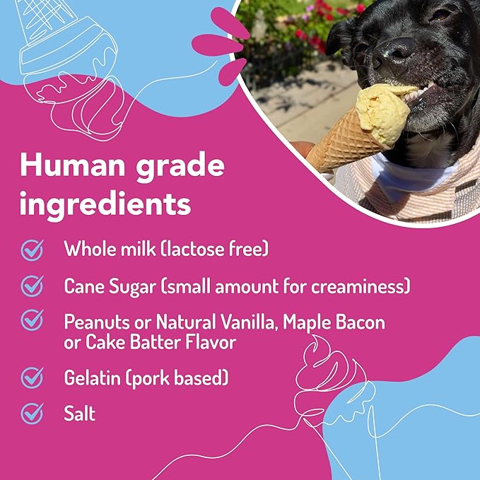 Puppy Scoops Dog Ice Cream Mix (Maple Bacon Flavor), 4.65 oz - Just Add Water and Freeze at Home, Powder Mix with Ice Cream Cup and Reusable Lid - Made in USA