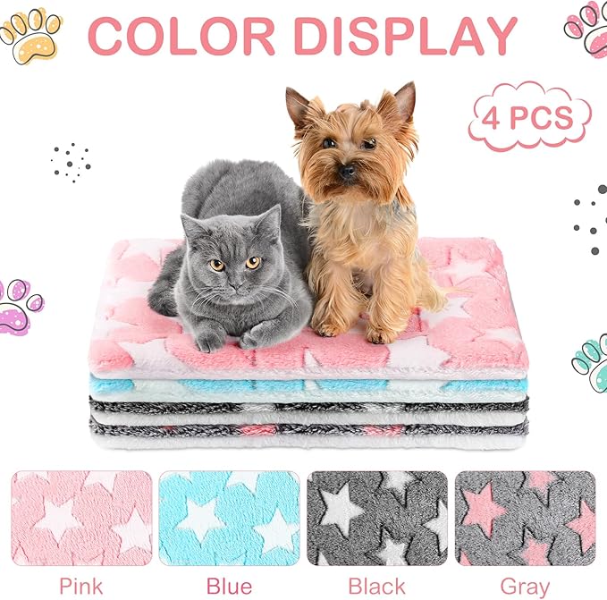 Haull 4 Pcs Waterproof Guinea Pig Bedding Guinea Pig Bed Plush Cage Liners Soft Rabbit Dog Crate Pad Cat Mat Reversible Cozy Animal Pee Pad Hamster Bunny Mat Accessory(Cute Star,13 x 18.5 Inch)