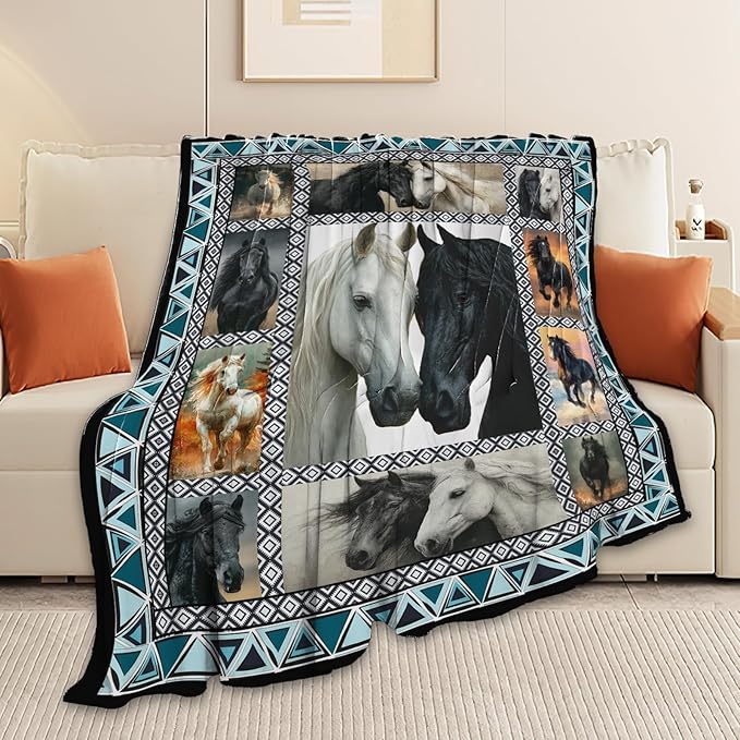 Horse Throw Blanket Horse Stuff Gifts for Kids Girls Boys Adults Women Men Soft Cozy Warm Plush Fluffy Fuzzy Fleece Blanket Decor 40''X50''