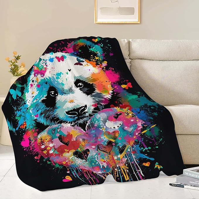 Panda Throw Blanket Panda Stuff Gifts for Kids Girls Boys Adults Women Man Soft Cozy Warm Plush Fluffy Fuzzy Fleece Blanket Decor 60''X80''