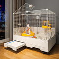 Oneluck Deluxe Rolling Bunny Hutch with Urine Guard,Small Rabbit Cage with Pull Out Tray,Clear Panel for Recording,Easy to Clean