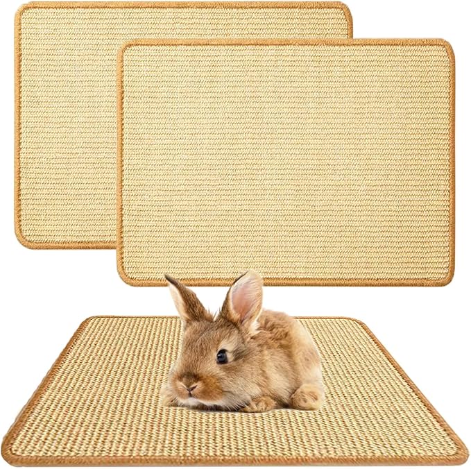 Oncpcare Rabbit Food Water Dispenser, 2PCS Rabbit Scratch Mat Natural Bunny Scratching Pad 24x16