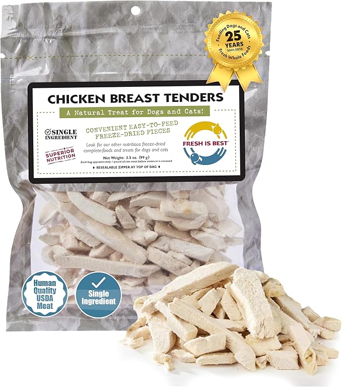 Fresh Is Best Freeze Dried Dog Treats - Raw Freeze Dried Chicken Breast for Dogs & Cats - Healthy Dog Training Treats in Resealable Zipper Bag - High-Protein Single Ingredient - Made in The USA