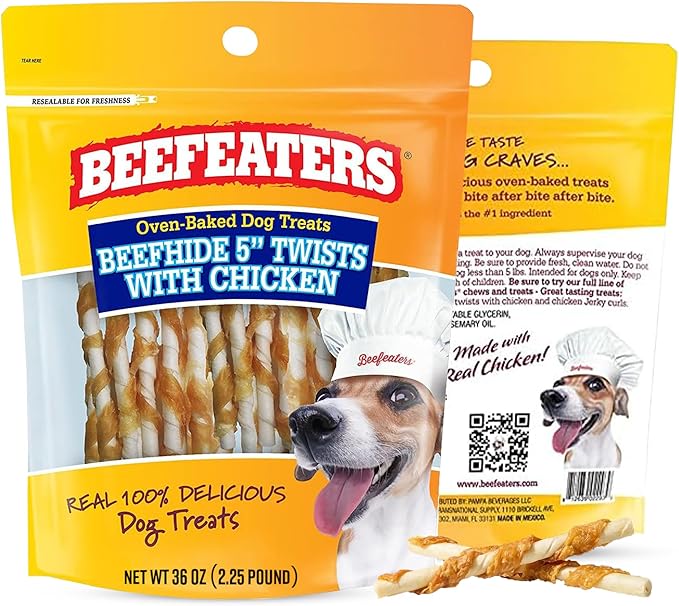 Beefeaters Beefhide 5in Twist with Real Chicken – Protein-Rich Dog Treats for Clean Teeth, Ideal for Training & All Dog Sizes