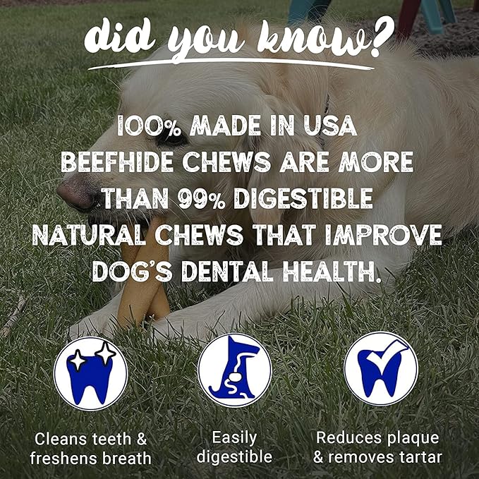 Pet Factory 100% Made in USA Beefhide 4" Knotted Bones Dog Chew Treats - Natural Flavor, 18 Count/1 Pack