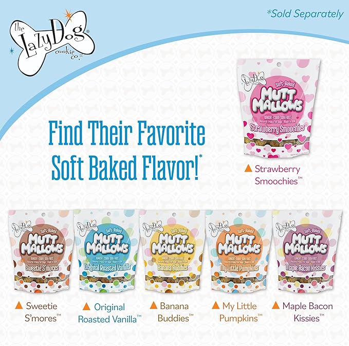 The Lazy Dog Cookie Co. Soft Dog Treats, Mutt Mallows Strawberry Smoochies, for Small, Medium and Large Dogs, Wheat-Free, Baked in The USA, 5 oz. (Pack of 2) Strawberry