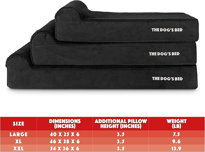 The Dog’s Bed Orthopedic Memory Foam Dog Bed with Headrest, Calming Surface – CertiPUR-Certified Foam, Plush Fabric, Black Plush, XL, 6-Inch