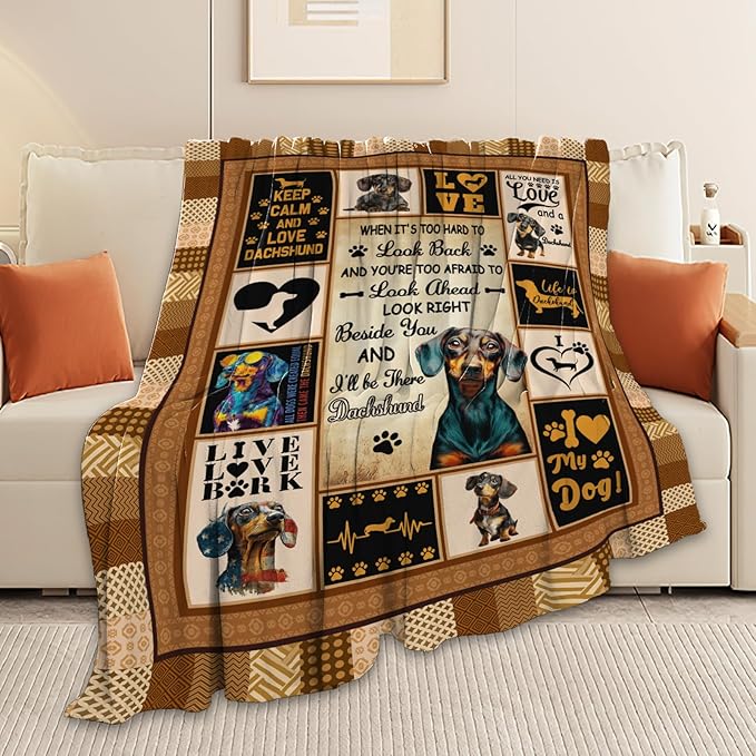 Dachshund Throw Blanket Weiner Dog Dachshund Puppy Stuff Gifts for Dog Lover Kids Girls Boys Adults Women Men Soft Cozy Warm Plush Fluffy Fuzzy Fleece Blanket Decor 40''X50''