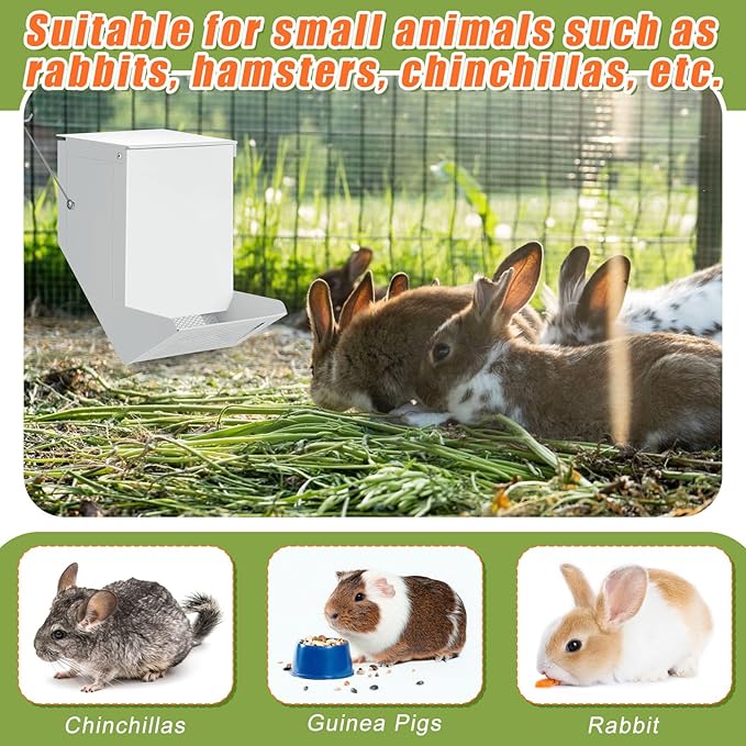 Maxcheck 2 Pcs Rabbit Feeder for Cages Small Animal Food Pellet Dispenser with Lid Metal Chicken Grit Oyster Shell Squirrel Feeders Outside(4.7 Inches,Mesh Bottom,White)