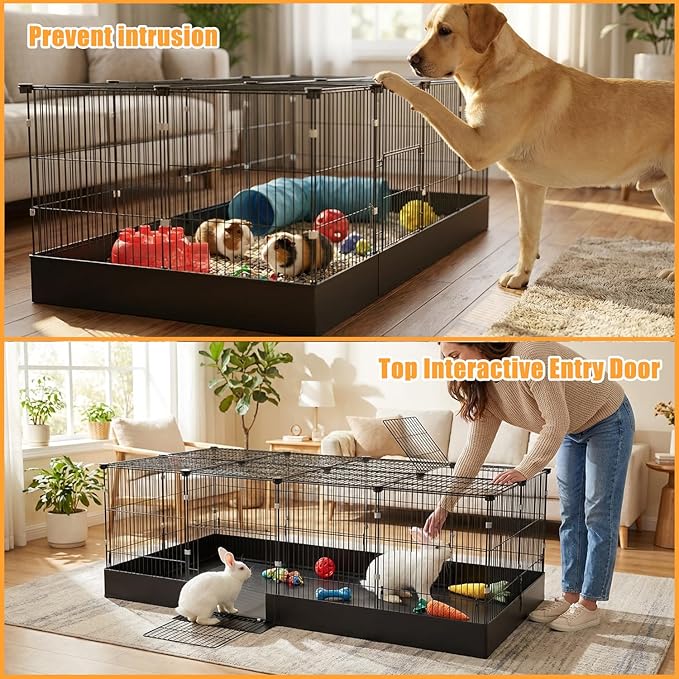 Guinea Pig Cages DIY Small Animal Playpen with Waterproof Liner, Expandable Cage for Guinea Pigs, Metal Wire Yard Fence Rabbit Cage (20 Panels - 56" L x 28" W x 18" H)