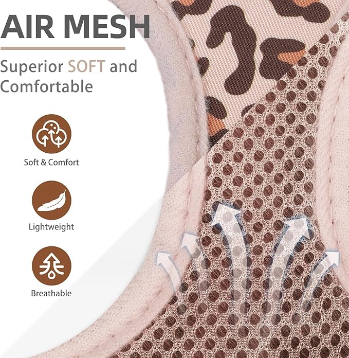 PUPTECK Dog Harness and Leash Set for Small Medium Dogs No Pull Step-in Soft Mesh Puppy Cat Vest Harnesses Reflective at Night, Brown Leopard Print, XS