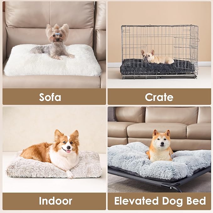 EHEYCIGA Fluffy XXL Dog Crate Pad, Plush Faux Fur Bed for Extra Large Dogs, Calming Anti Anxiety XXL Dog Bed, Washable Soft Warm Mat with Non-Slip Bottom, Brown