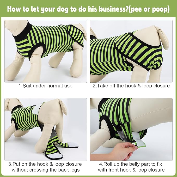 2 Packs Breathable Cotton Dog Recovery Suit for After Neuter Spay Abdominal Wounds Protector, Professional Anti-Licking Onesies for Male Female Pets Surgery Bandages, 2XL Blue & Green Stripes