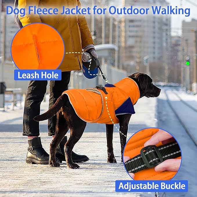 MIGOHI Comfortable Large Dog Coat - Waterproof Dog Coat with Reflective Strips,Windproof XXL Dogs Jacket with Warm Turtleneck, Snow Coats for Large Dogs,Labrador Golden Retriever,2XL,Orange