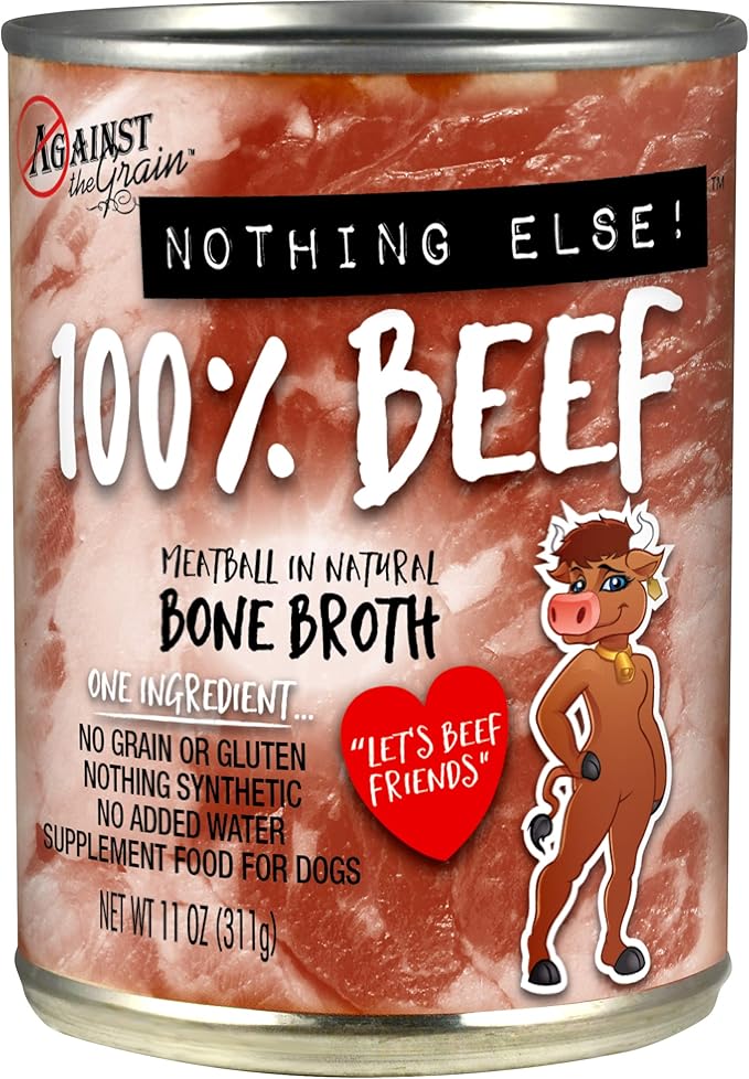 Evanger's Against The Grain Nothing Else! 100% Beef Dog Food – 12 Count, 11 oz Each – Single-Ingredient Meatball Texture in Natural Broth – Wet Dog Food – Grain & Gluten Free