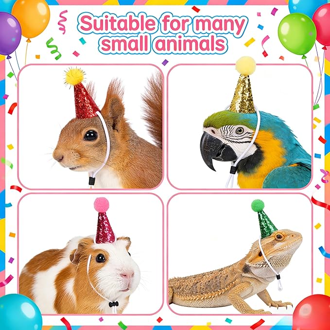 20 Pcs Mini Party Hats for Small Pets | Multi-Color Glitter Tiny Hats for Hamster Guinea Pig Lizard Stuffed Animals - Perfect for Small Pet Birthday Party Accessories, Cake Toppers & DIY Crafts