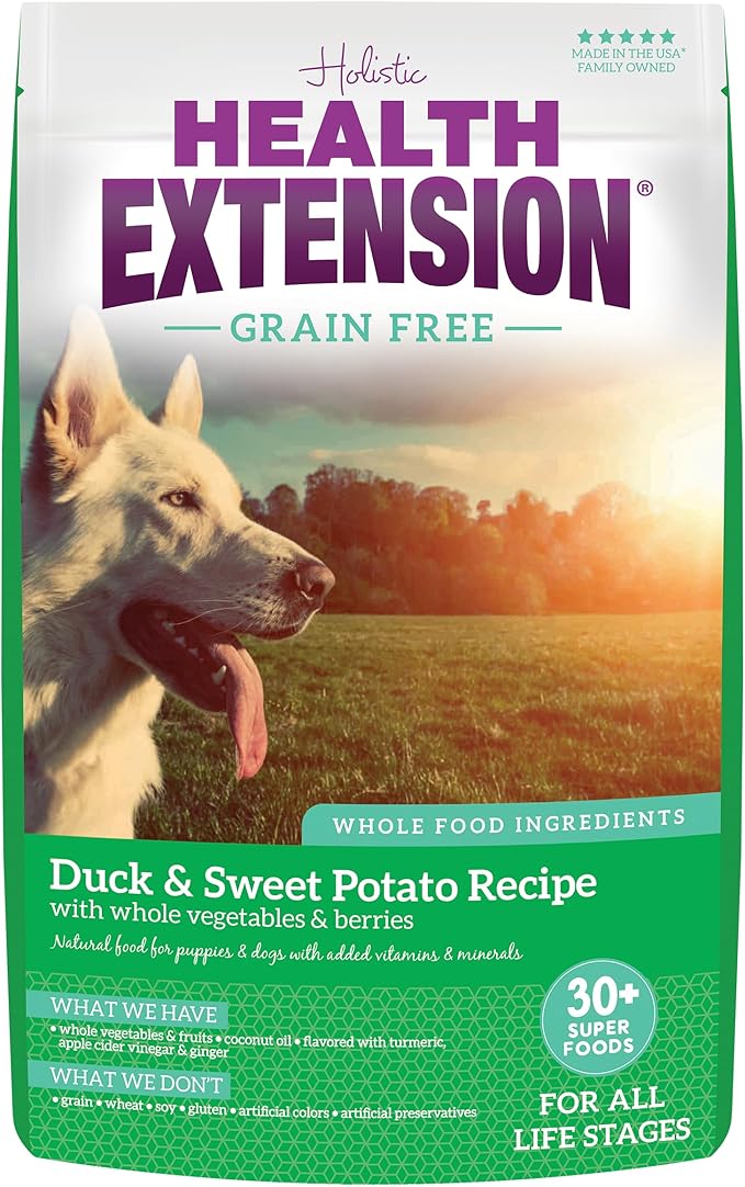 Health Extension Grain Free Duck & Sweet Potato Dry Dog Food - 30+ Superfoods and Probiotics for All Life Stages (23.5 lb)