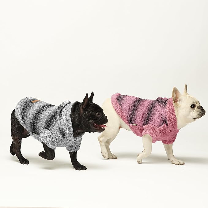 Fitwarm Fuzzy Dog Sweater, Knitted Winter Dog Clothes for Small Dogs Boy Girl, Pet Cat Hooded Outfit, Heather Grey, Black, XXL