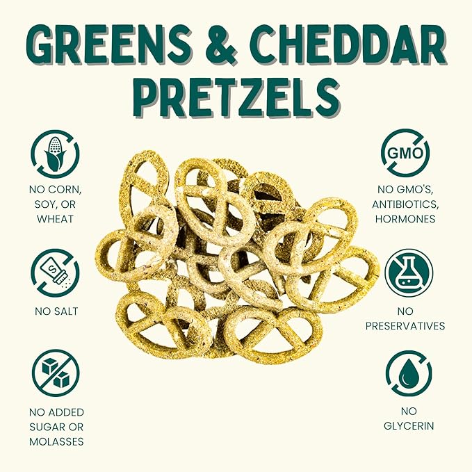 Winnie Lou Organic Dog Treats – Natural Dog Biscuits, USA Made, Organic Ingredients, Clean, Sensative Stomach, All Breed Sizes, High Protein, Hypoallergenic, Greens & Cheddar Pretzels (Pack of 2)