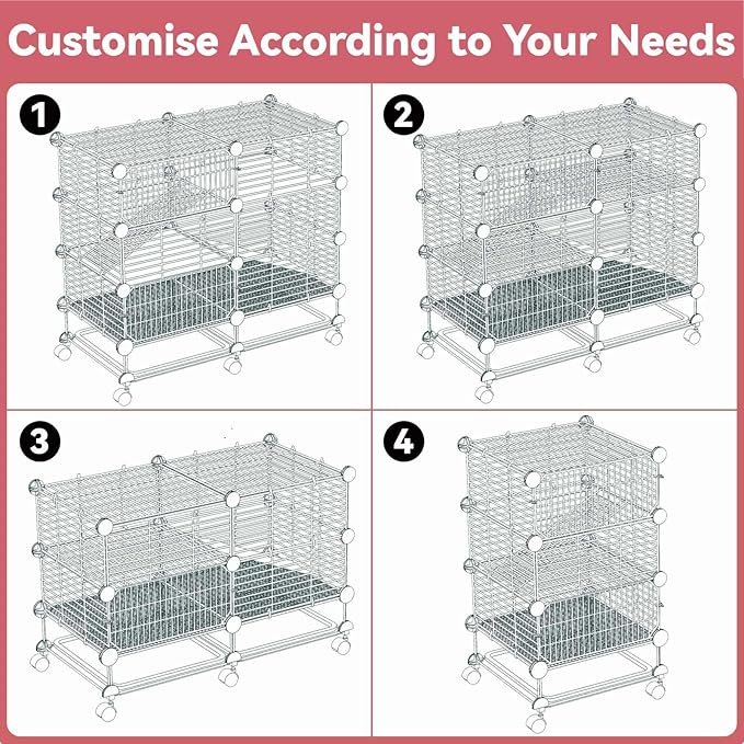 STILLCOVE Small Guinea Pig Cages Indoor: 3-Tier C&C Rabbit Cage Small Animal Cage on Wheel with Removable Tray for Bunny Hamster Ferret Rat Chinchilla Hedgehog