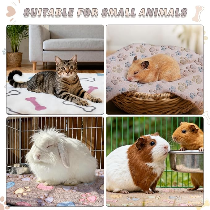 Guinea Pig Cage Liner, 8 Pack Washable Flannel Fleece Blankets Bedding Accessories, Warm Sleep Mat Pee Pads for Small Animal Hamster Rabbit Puppy Cat, Dark Color, 24x16 Inch