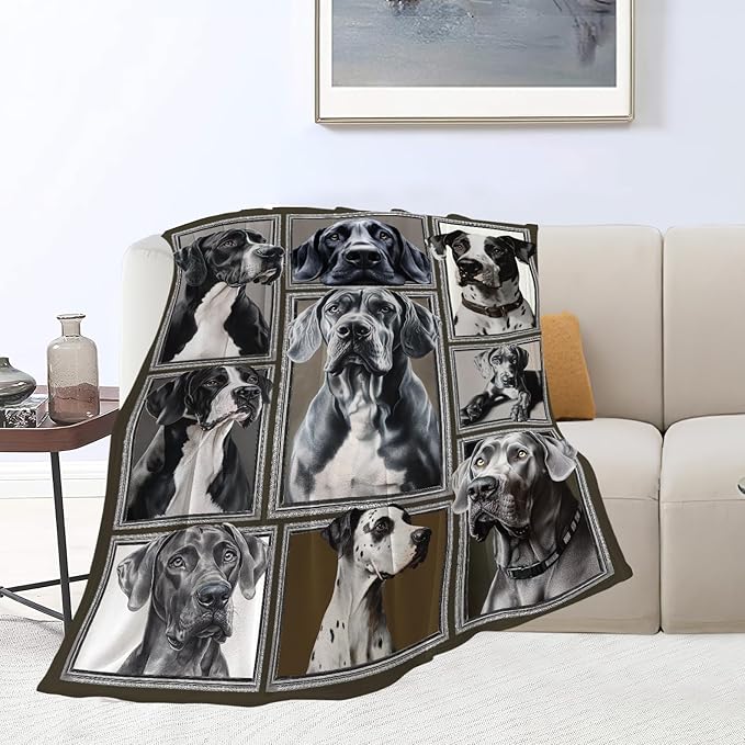 Great Dane Gifts, Dog Throw Blanket, Great Dane Stuff Animal for Women Boys Girls Men Lover Adult Cozy Fleece Flannel Bedding Plush for Couch Sofa Bed Decor 50"X40"