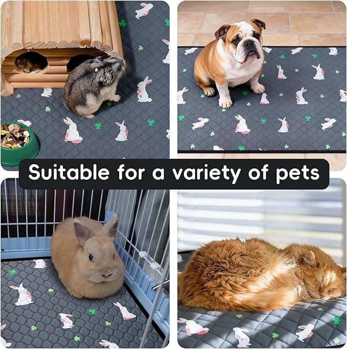 3 Pack Guinea Pig Cage Liners, Washable Guinea Pig Pee Pads Waterproof Reusable & Anti Slip Guinea Pig Bedding Fast and Super Absorbent Pee Pad Tarp Bottom for Small Animals (Rabbit Pattern 24" X 47")