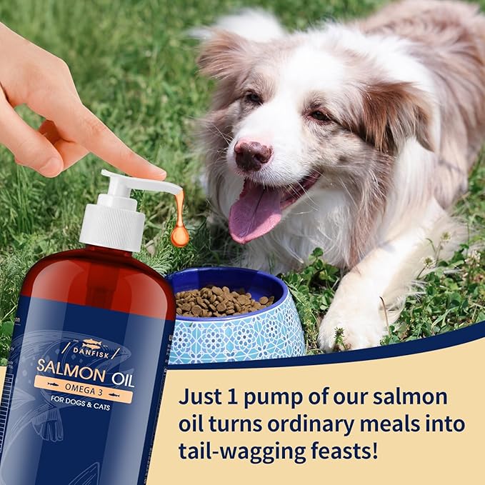 DANFISK Salmon Oil Formula with Omega 3, Fish Oil for Dogs Supplement, Skin & Coat Dog Oil, Itchy Relief, Immune Support for Joints & Heart, Food Topper, 32 oz
